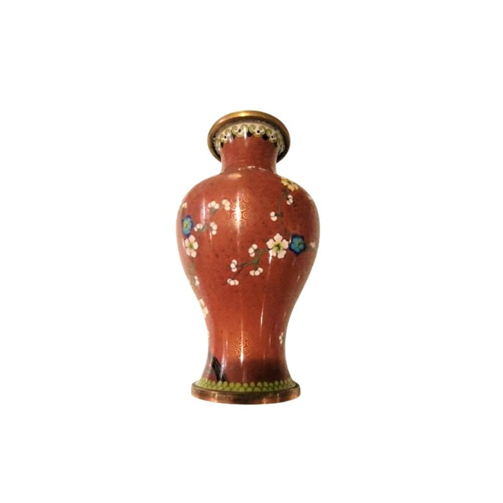 Vintage Chinese Cloisonne Vase Floral Rust Gold Small‎ Home Decor 6.5"